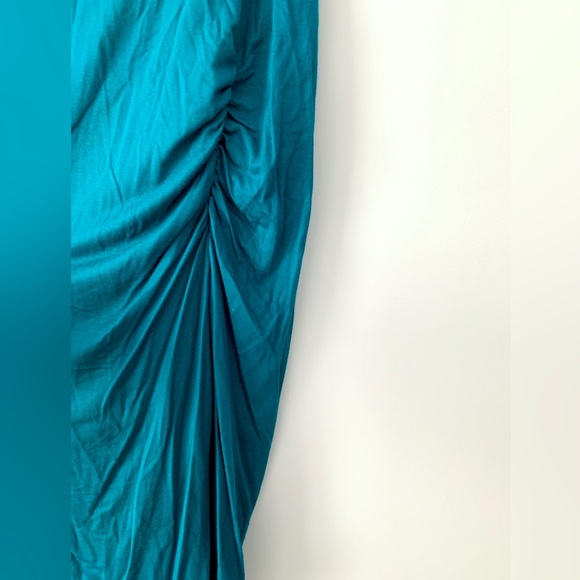 ❗️CLEAROUT❗️NWT! BANANA REPUBLIC teal faux-wrap ruched short sleeve DRESS - Picture 5 of 8